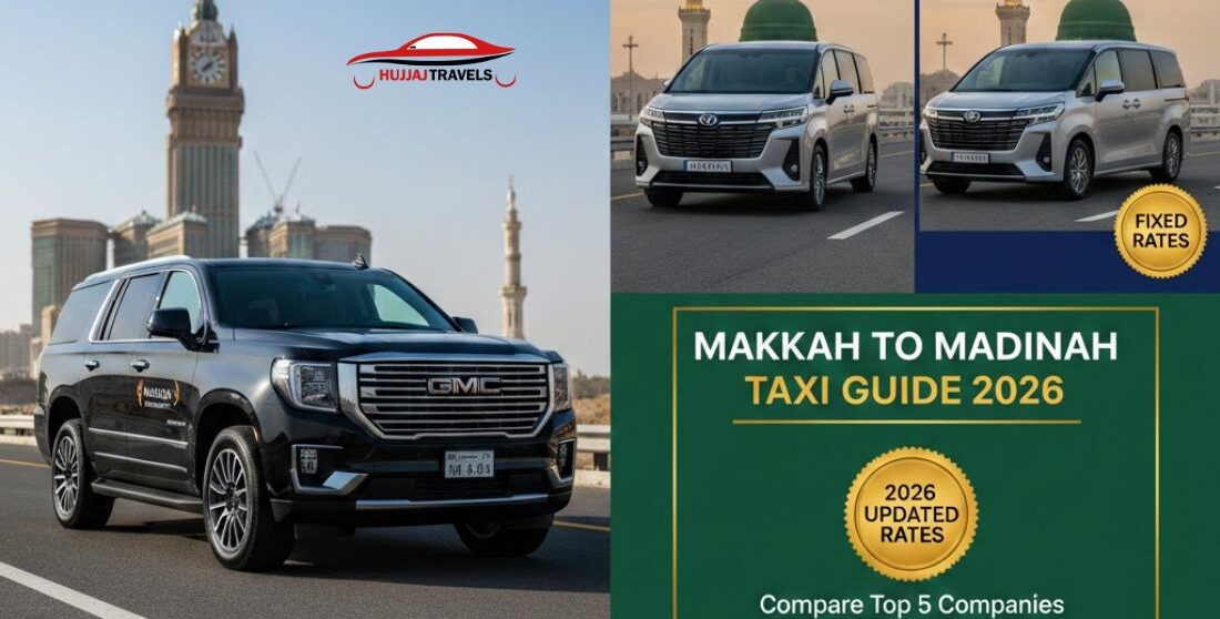 Compare the top 5 taxi services for Makkah to Madinah in 2026. View current rates for GMC, Staria, and Sedans. Trust Hujjaj Travels for reliable intercity transfers.