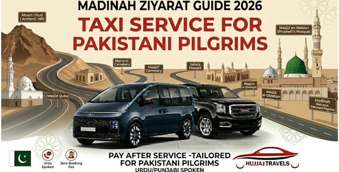 Explore Madinah's sacred sites with the best private transport for Pakistani pilgrims. View 2026 rates for GMC, Staria, and Sedan tours with Hujjaj Travels.