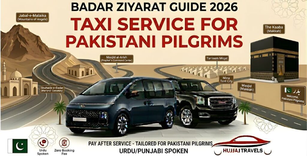 The Battle of Badar is a cornerstone of Islamic history, representing the first major victory for the Muslims and the manifestation of divine support. For Pakistani pilgrims, who hold a deep spiritual and emotional connection to the Seerah of the Prophet (PBUH), visiting the plains of Badar is often a lifelong dream. In 2026, while local city tours are common, a specialized baddar Ziyarat taxi service has become the gold standard for those wishing to journey 150 kilometers outside Madinah to pay their respects at this sacred site. Traveling to Badar from Madinah is a significant undertaking, involving a round trip of approximately 300 kilometers. For Pakistani families and groups, navigating this desert route requires a reliable transport partner that understands the specific needs of Hujjaj coming from cities like Lahore, Karachi, and Islamabad. Choosing a private service ensures that your focus remains on the spiritual significance of the site rather than the logistics of the road. Why Pakistani Pilgrims Prefer Private Transport for Badar Pakistani pilgrims traditionally travel in large, multi-generational families. The heat of the Saudi desert and the length of the journey mean that standard public transport or unregulated street taxis often fall short of the required comfort. Many savvy travelers now utilize a dedicated online taxi service for pakistani pilgrims to ensure they have a modern, air-conditioned vehicle waiting at their hotel doorstep. A private car service provides the flexibility that a bus tour simply cannot. Whether you wish to spend extra time reciting Fatiha at the Shuhada-e-Badar (Martyrs' Cemetery) or want to stop for a traditional meal at a roadside service station, a private chauffeur allows you to set your own pace. This level of autonomy is vital for a journey that is as much about reflection as it is about sightseeing. Trusted Logistics with Hujjaj Travels At Hujjaj Travels, we have become the leading choice for Pakistani pilgrims because we prioritize trust and transparency. We understand that international travel involves many moving parts, which is why we offer a 