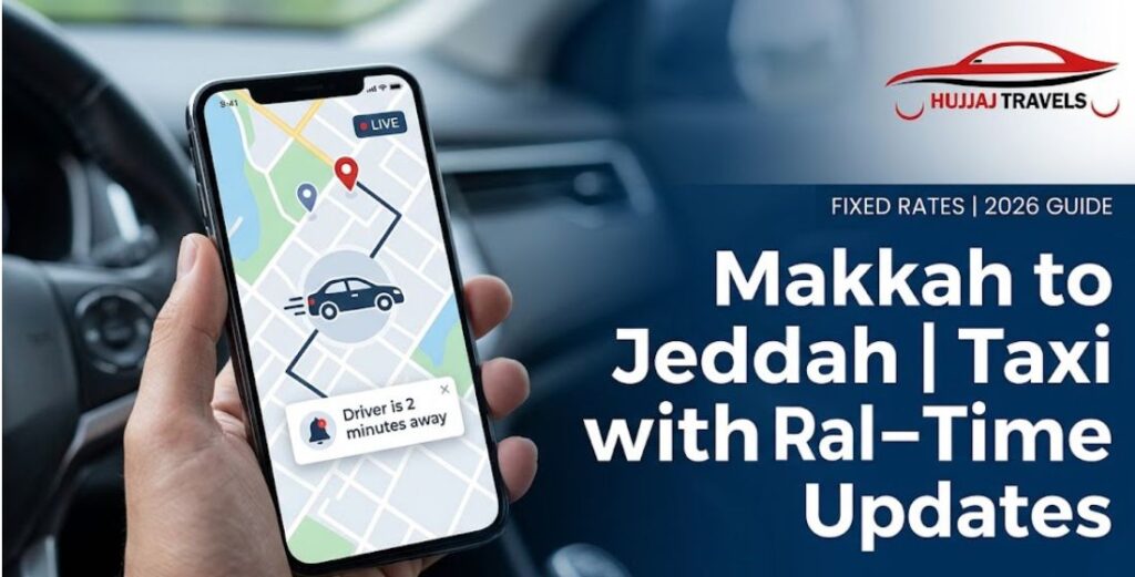 Learn how to book a reliable taxi from Makkah to Jeddah with real-time driver tracking. View 2026 fixed rates for Sedans, SUVs, and Buses with Hujjaj Travels.
