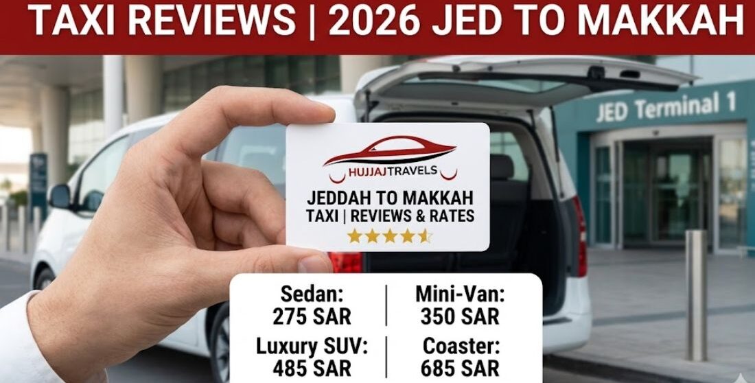 Compare reviews and accurate 2026 taxi fares from Jeddah to Makkah. View fixed rates for Sedans, GMCs, and Buses with Hujjaj Travels. Book your reliable ride.