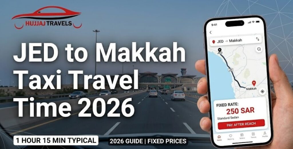 How long is the drive from Jeddah Airport to Makkah? Discover typical travel times, 2026 taxi fares, and the best vehicles for your pilgrimage with Hujjaj Travels.