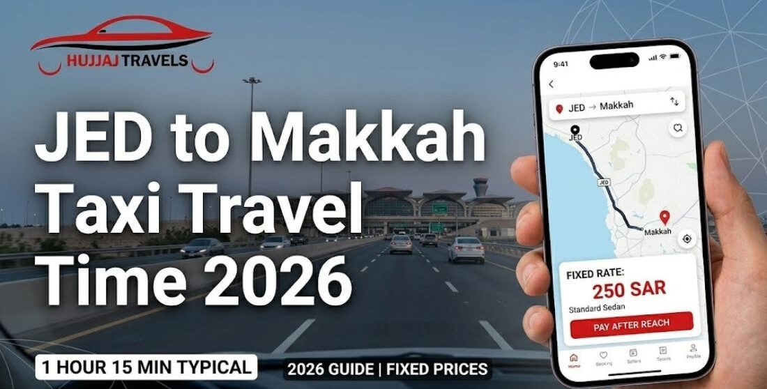 How long is the drive from Jeddah Airport to Makkah? Discover typical travel times, 2026 taxi fares, and the best vehicles for your pilgrimage with Hujjaj Travels.