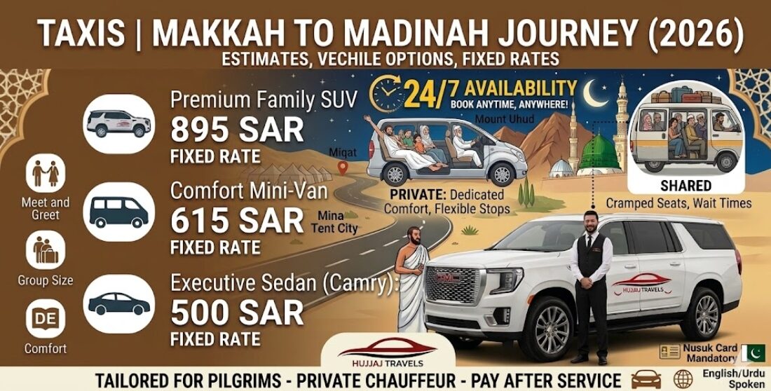 24/7 Taxi from Makkah to Madinah | Book Secure Rides 2026